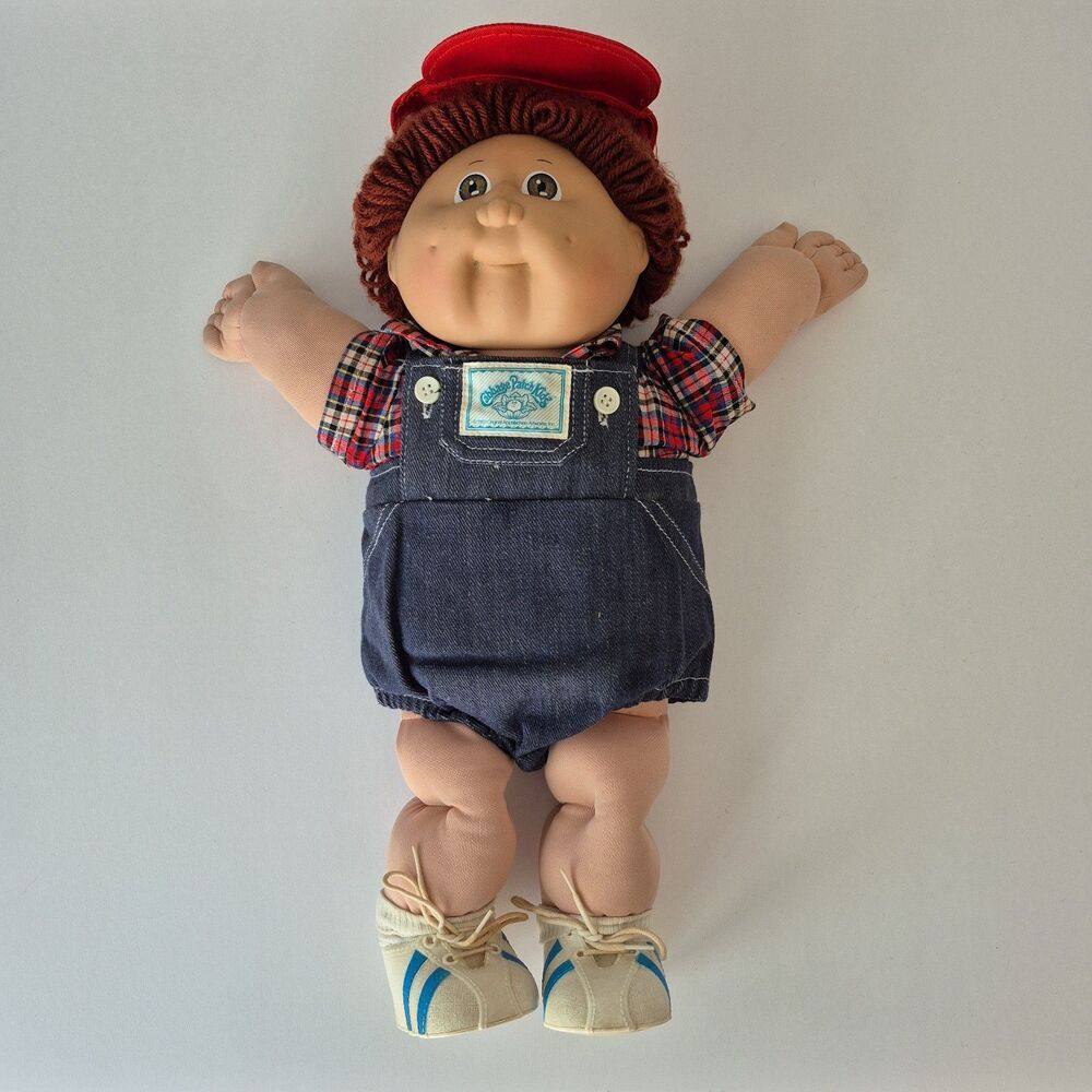 Cabbage Patch Kids Vintage 1982 Coleco Boy Doll in Overalls Top Hat Shoes 16 IN